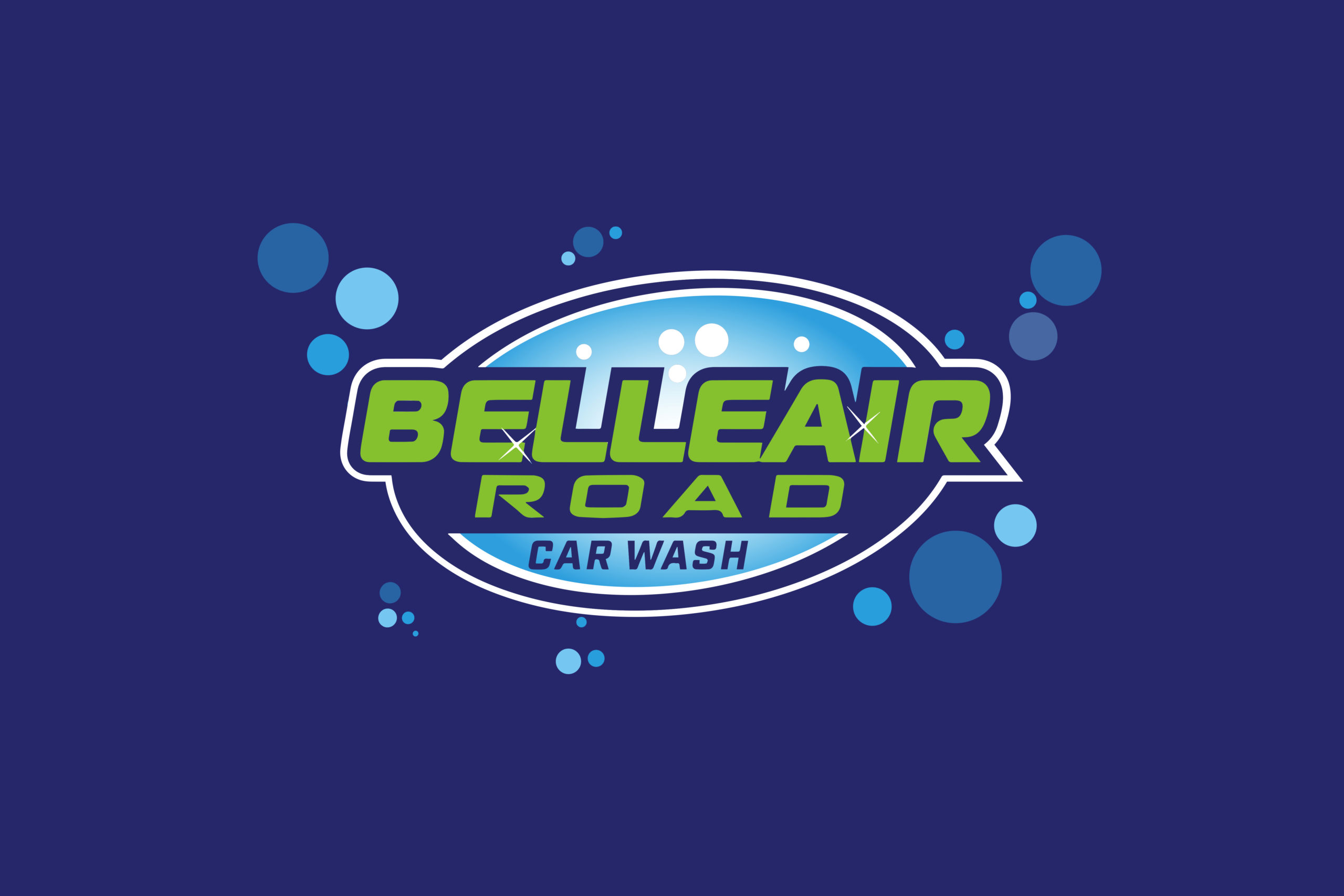 Belleair Road Car Wash logo on blue background with bubbles
